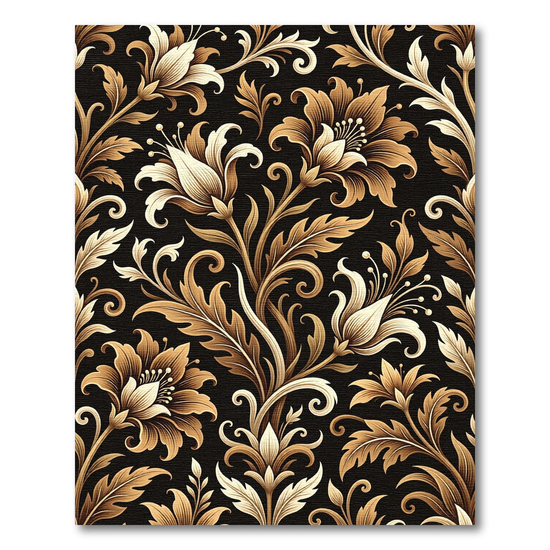 Gilded Baroque Floral Scroll Black Rug