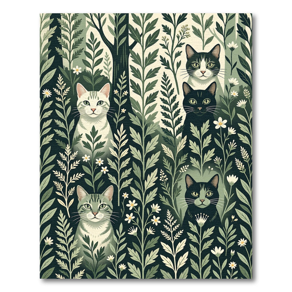 Enchanting Forest Cats Botanical Garden Rug