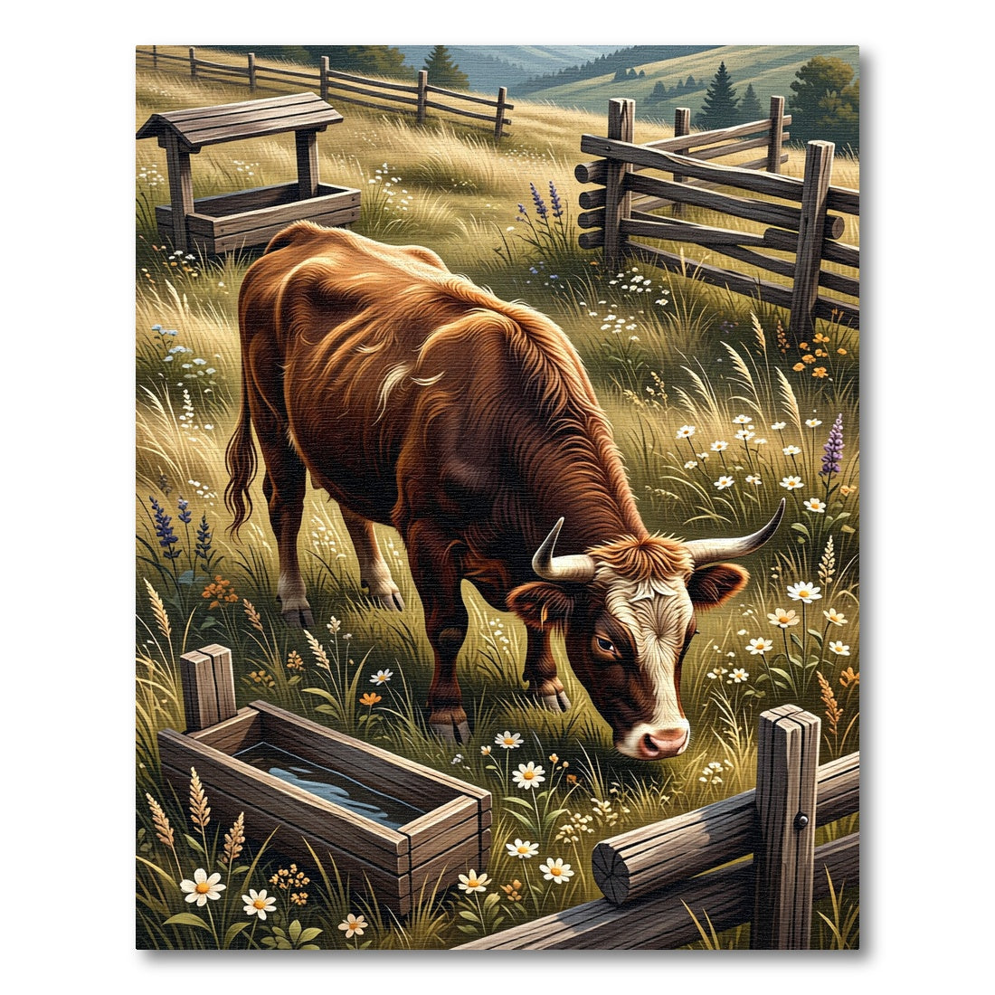 Rustic Highland Cattle Meadow Landscape Rug