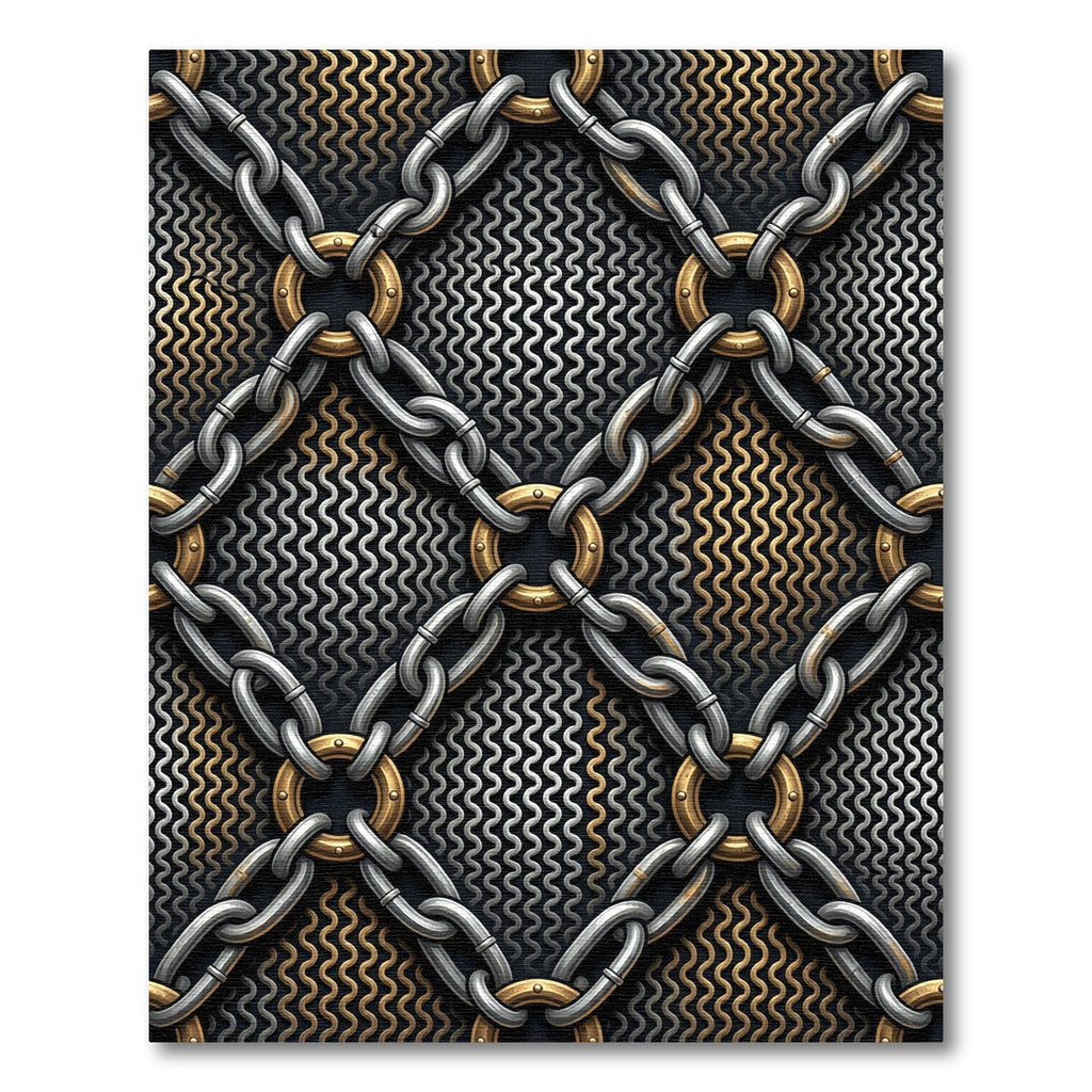 Metallic Chain Link Industrial Texture Rug