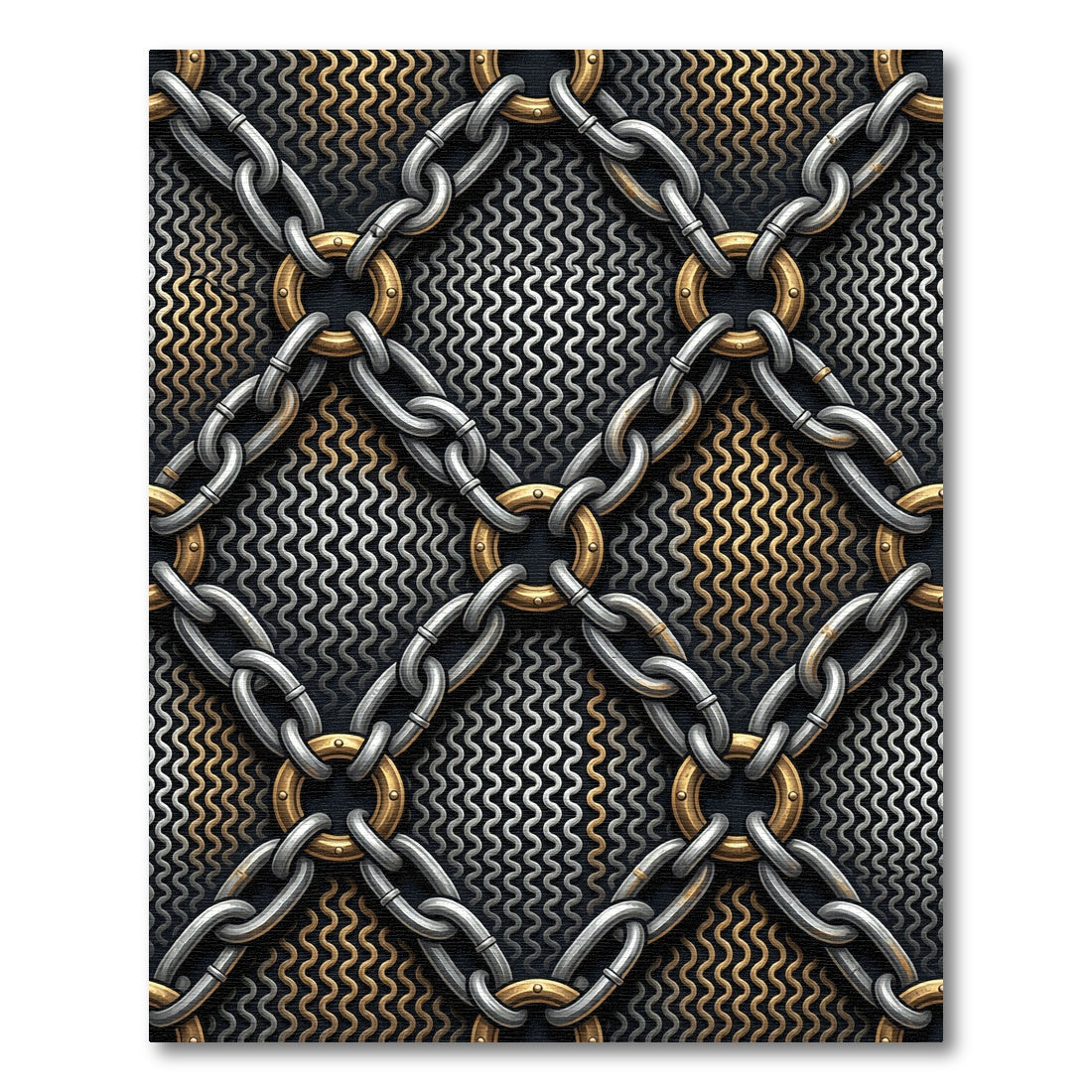 Metallic Chain Link Industrial Texture Rug
