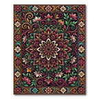 Deep Crimson Floral Mandala Swirls Rug