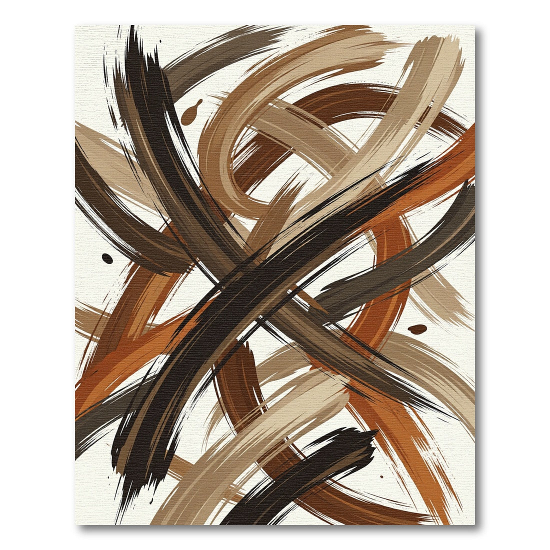 Abstract Earthy Brown Brushstroke Swirl Rug
