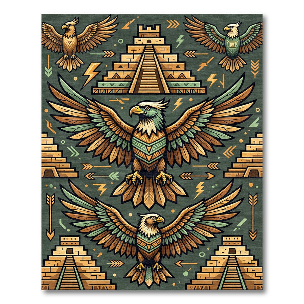 Golden Eagle Aztec Pyramid Green Rug
