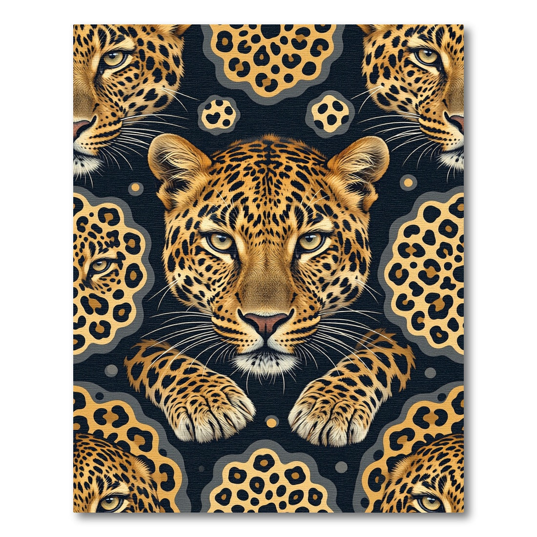Jungle Leopard Face Dark Gray Accent Rug