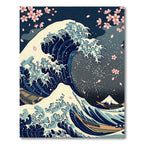 Indigo Wave and Cherry Blossom Art Rug