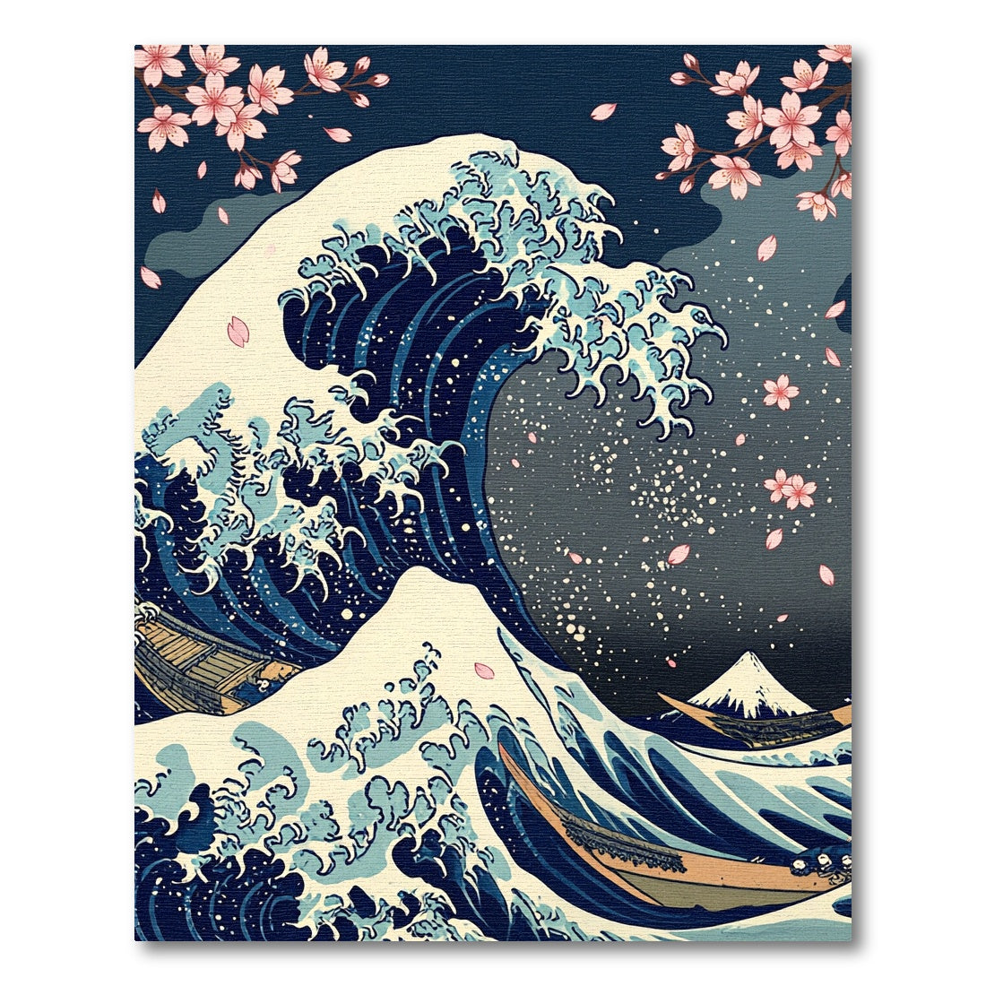 Indigo Wave and Cherry Blossom Art Rug