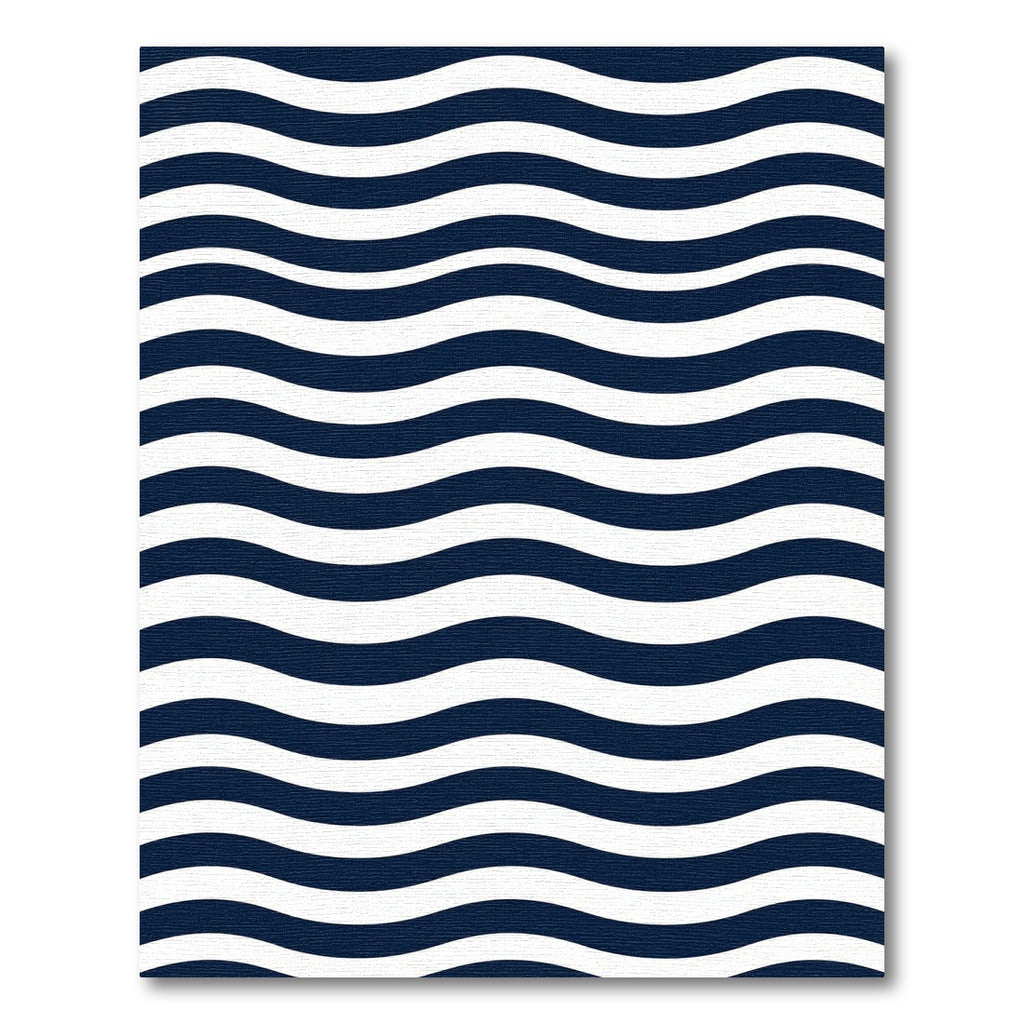 Navy Blue and White Wavy Stripe Rug