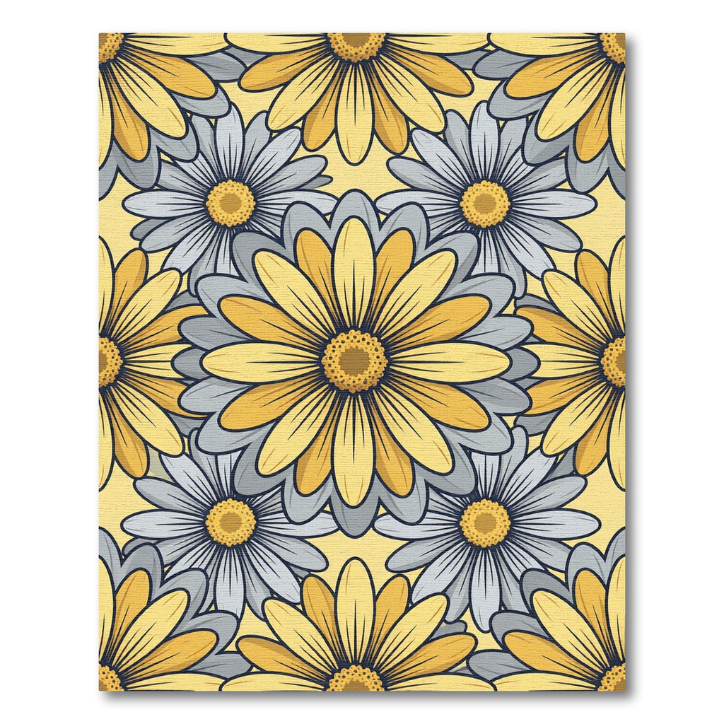 Sunny Yellow Gray Daisy Floral Rug