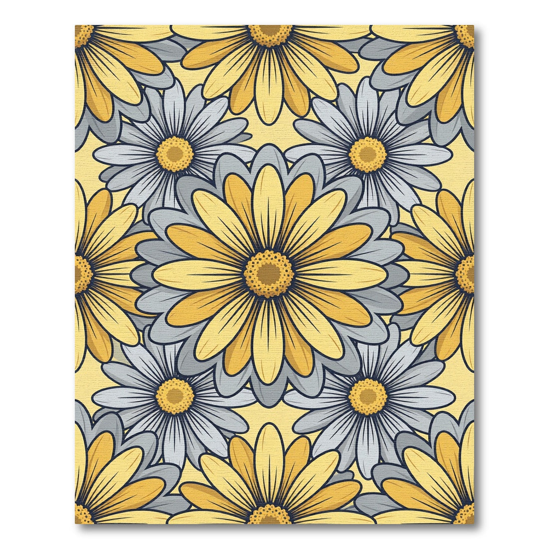 Sunny Yellow Gray Daisy Floral Rug