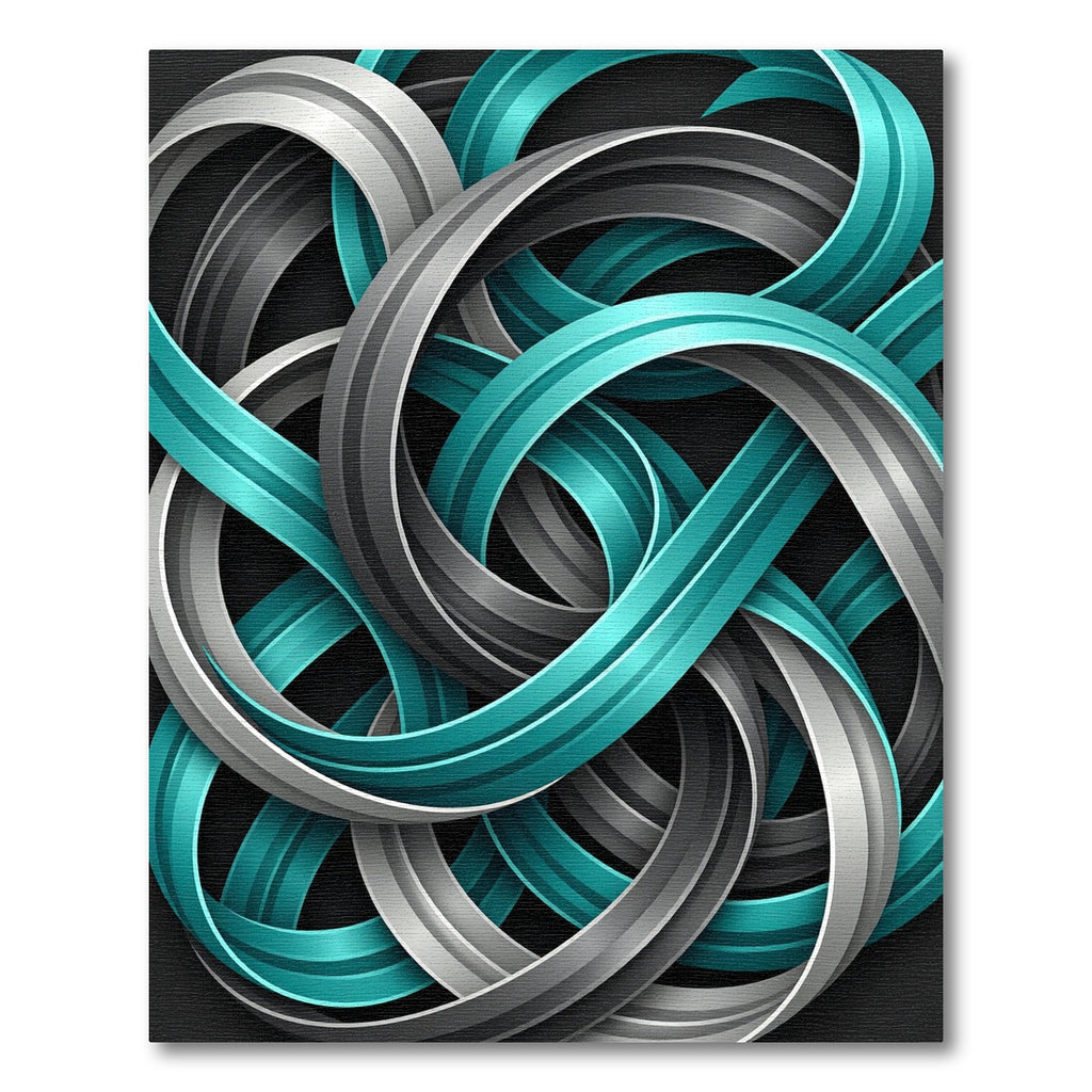 Abstract Teal and Silver Interwoven Swirls Rug