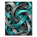 Abstract Teal and Silver Interwoven Swirls Rug