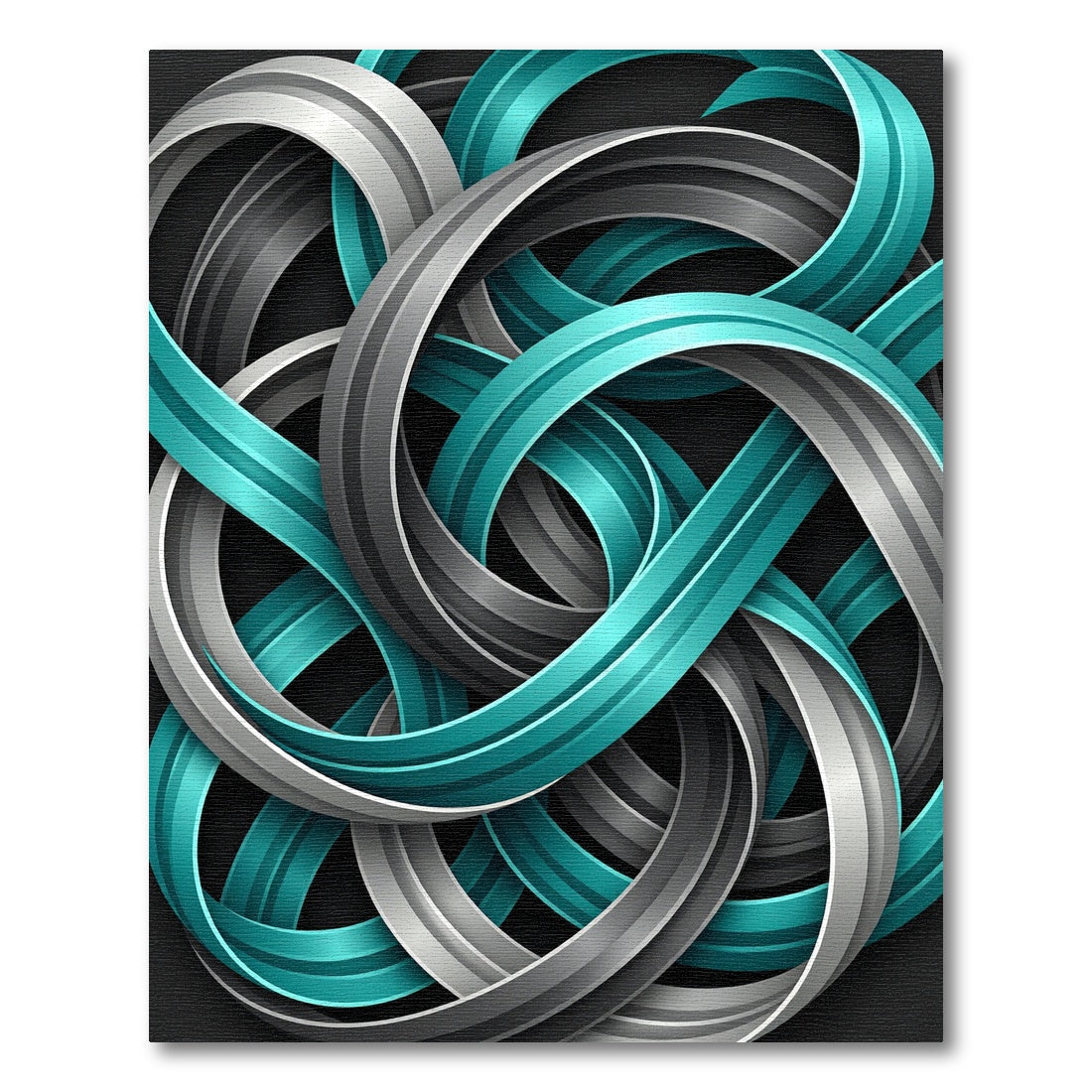 Abstract Teal and Silver Interwoven Swirls Rug