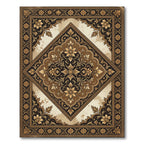 Elegant Golden Floral Diamond Medallion Rug