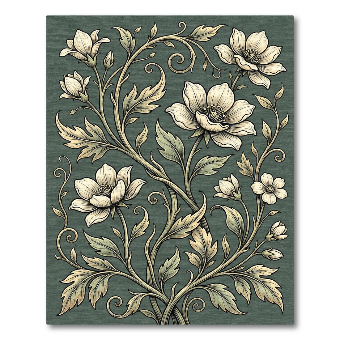 Cream Floral Vine Swirl Ground Rug
