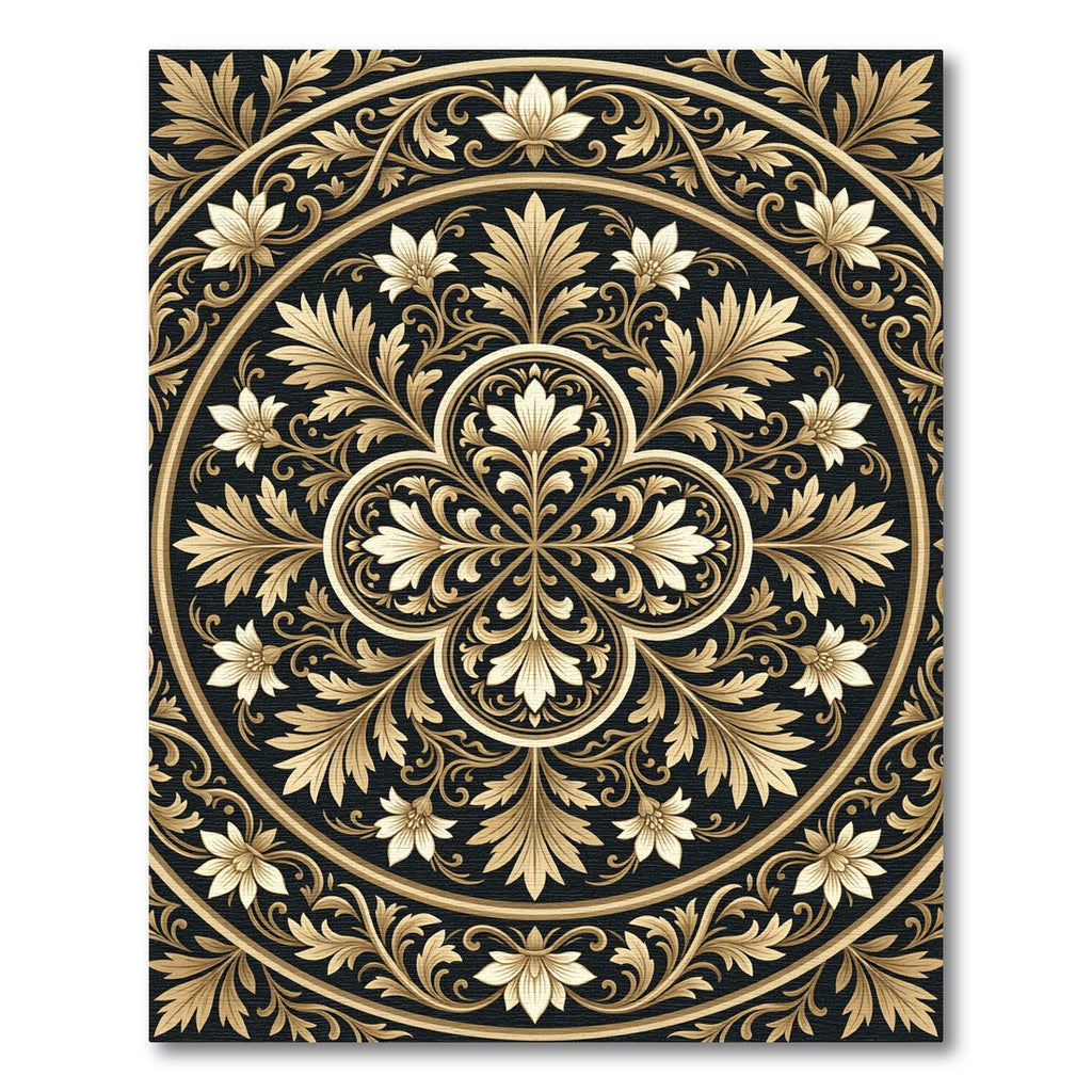 Golden Floral Medallion Centerpiece Rug