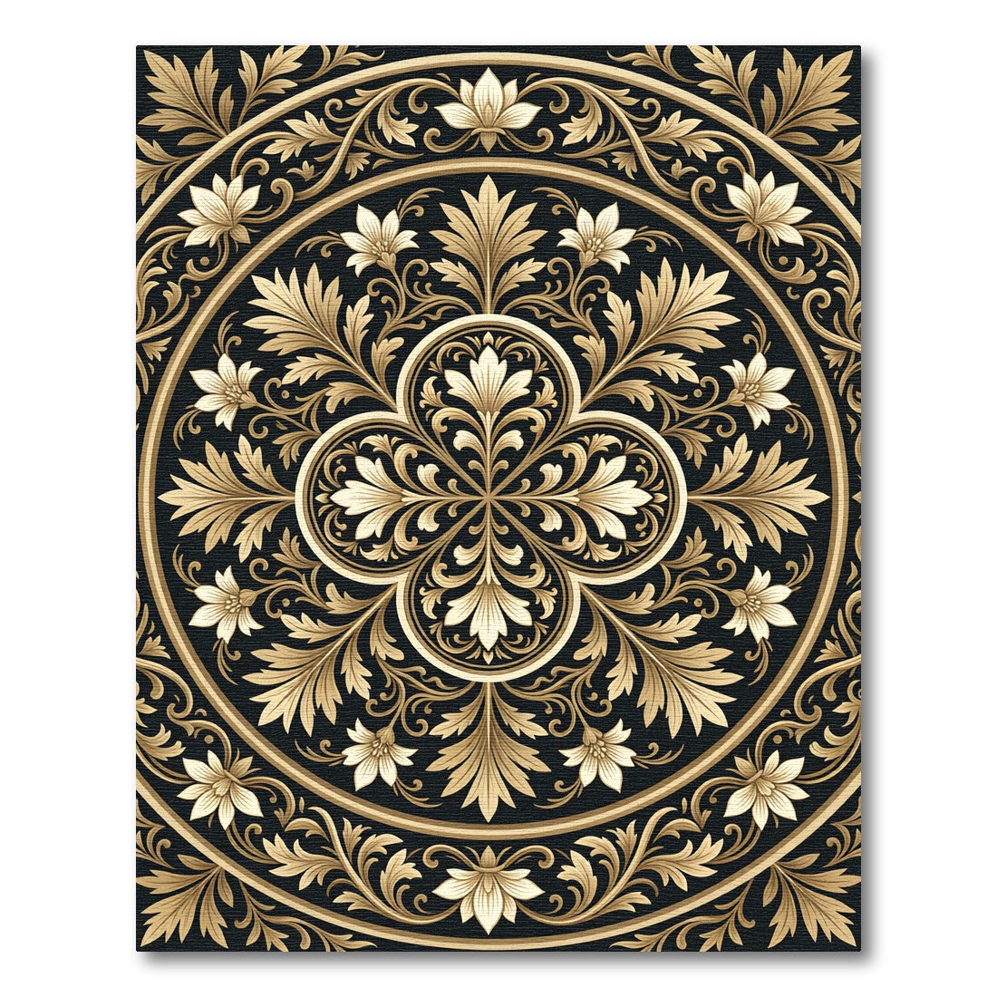 Golden Floral Medallion Centerpiece Rug