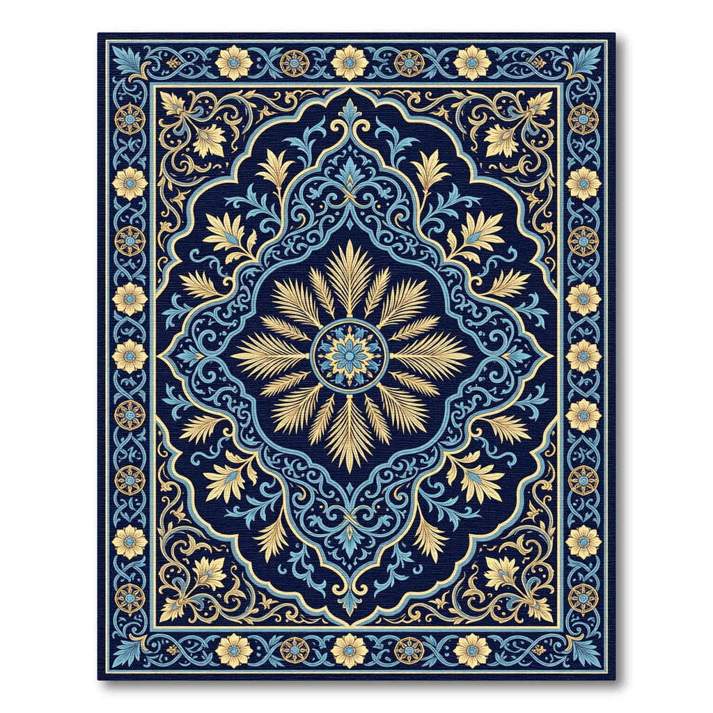 Navy Golden Blue Floral Medallion Rug