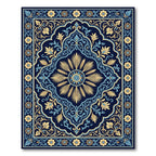 Navy Golden Blue Floral Medallion Rug