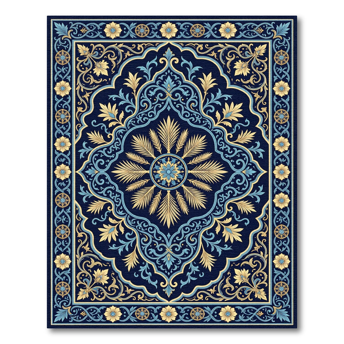 Navy Golden Blue Floral Medallion Rug