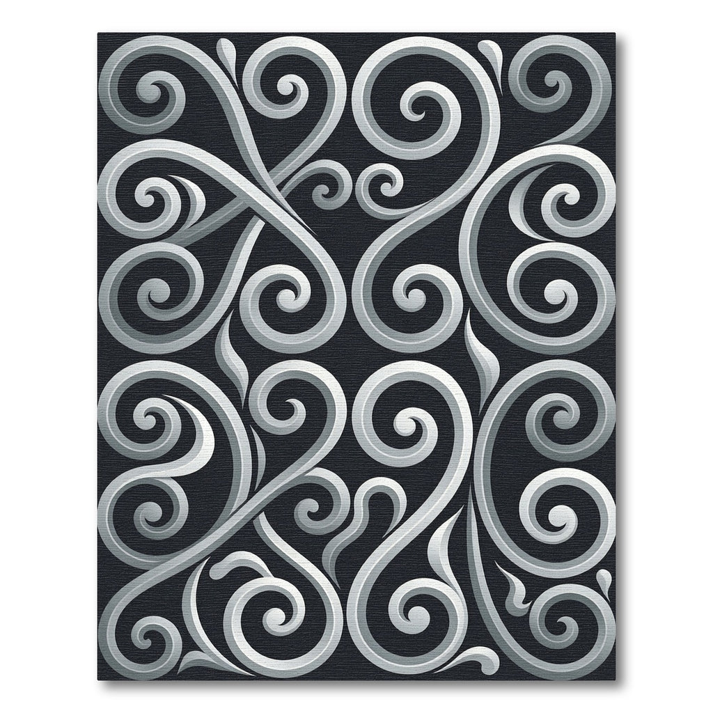 Silver Monochrome Elegant Swirl Scroll Rug