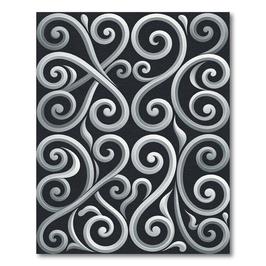 Silver Monochrome Elegant Swirl Scroll Rug