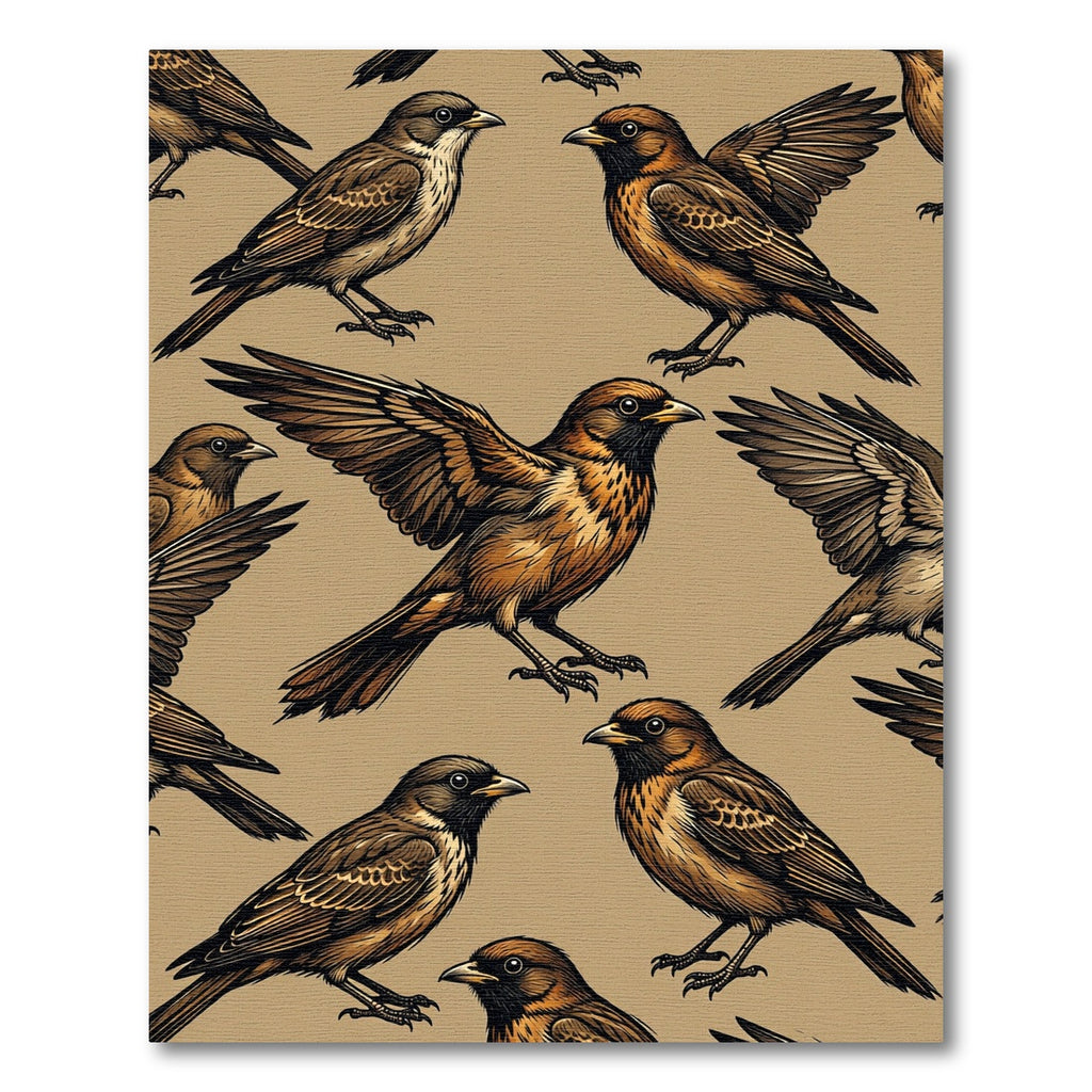 Earthy Brown Sparrow Bird Illustration Rug