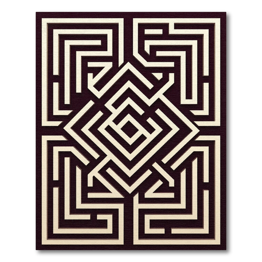 Deep Burgundy Maze Geometric Rug
