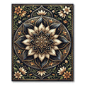Earthy Black and Gold Floral Mandala Rug