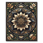 Earthy Black and Gold Floral Mandala Rug