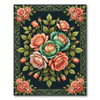 Elegant Peach Rose Cabbage Botanical Art Rug