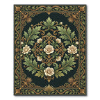 Elegant Cream Rose Floral Medallion Rug