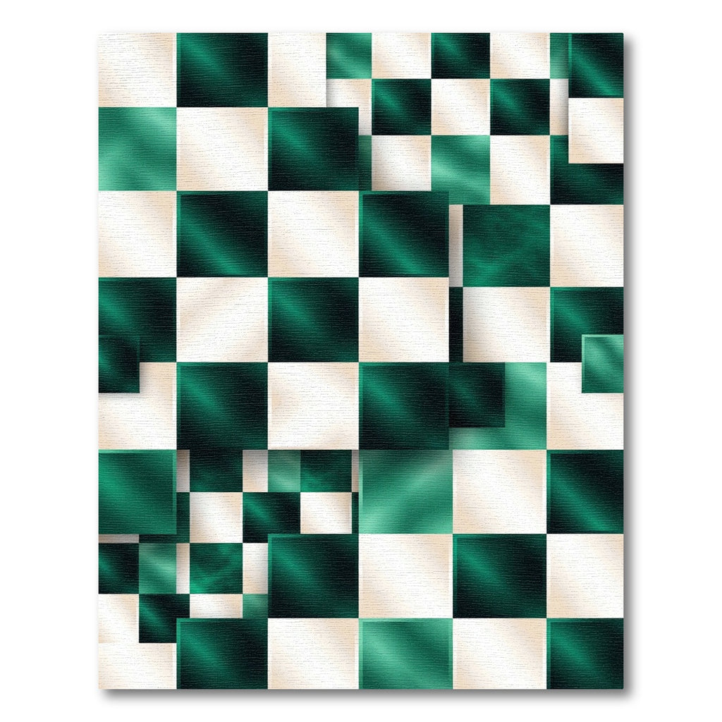 Emerald Cream Chessboard Illusion Rug