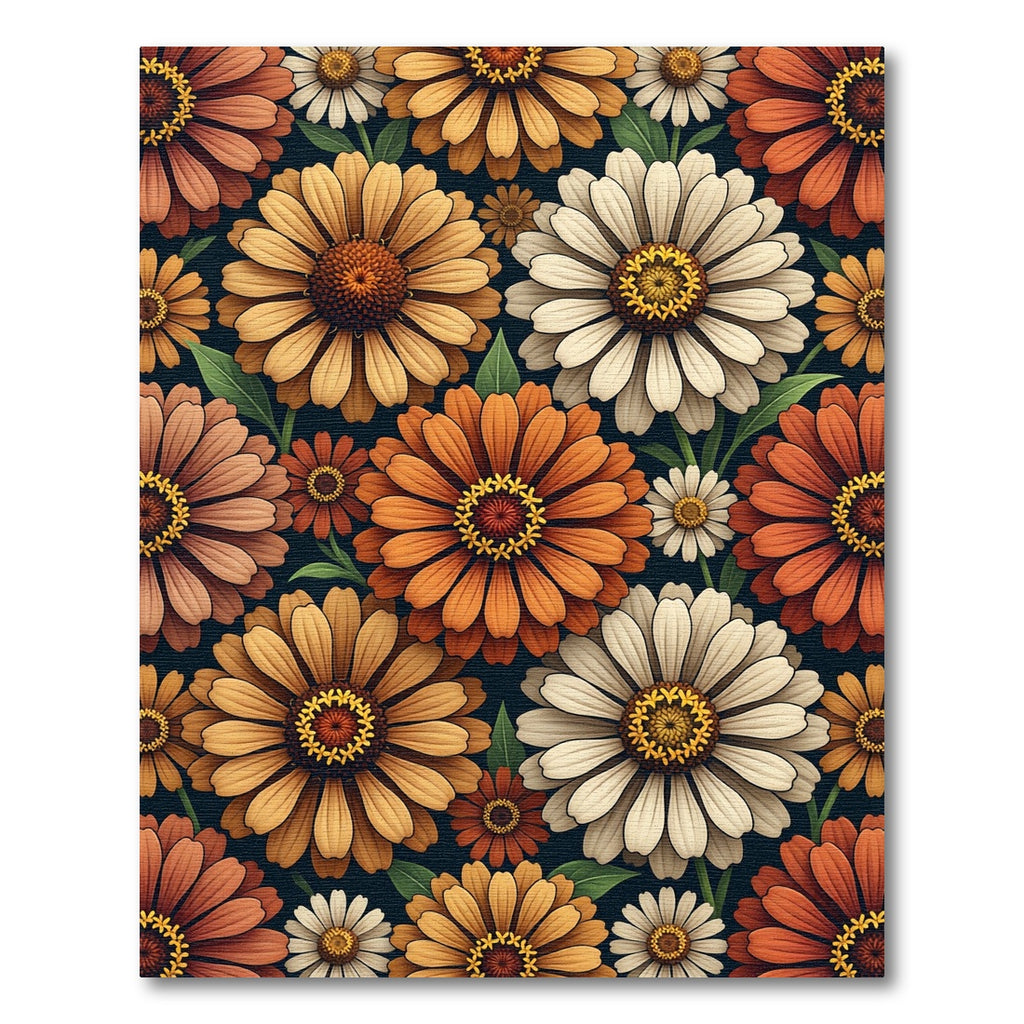 Earthy Orange and Cream Zinnia Floral Rug