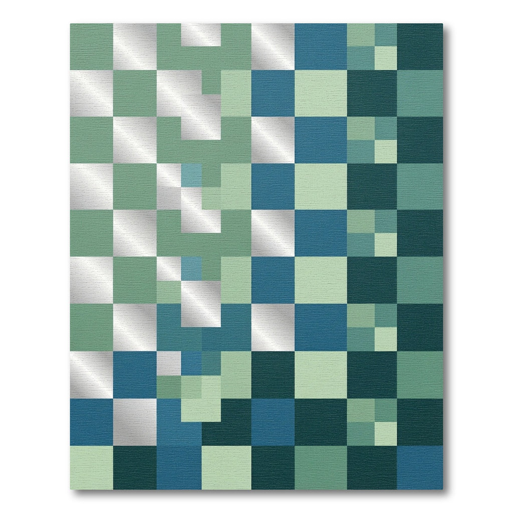 Gradient Teal Blue Square Grid Rug