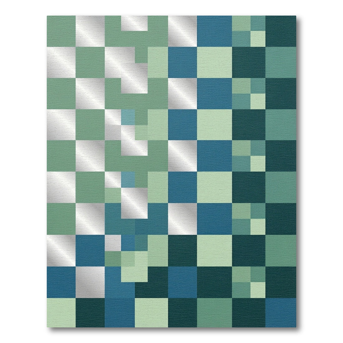 Gradient Teal Blue Square Grid Rug