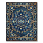 Elegant Blue Floral Gold Medallion Area Rug