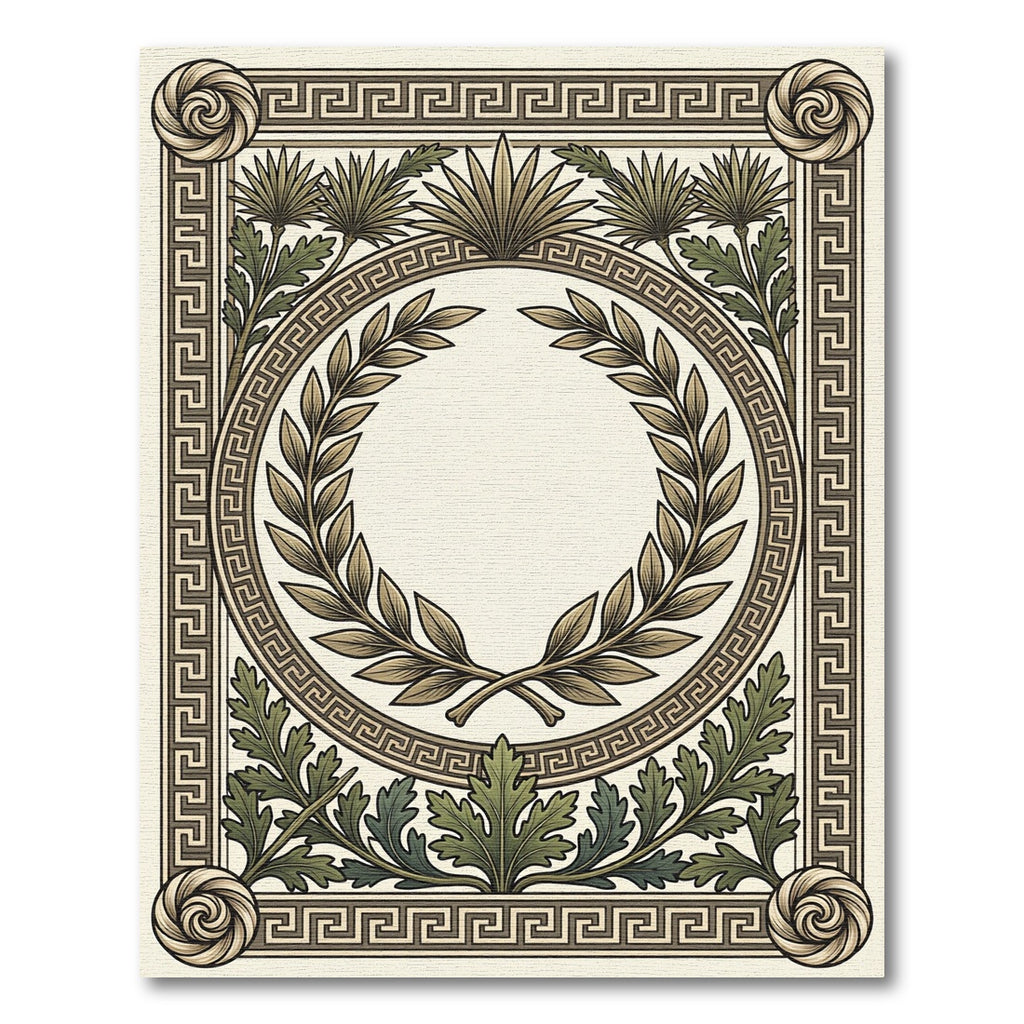 Antique Olive Laurel Greek Key Border Rug