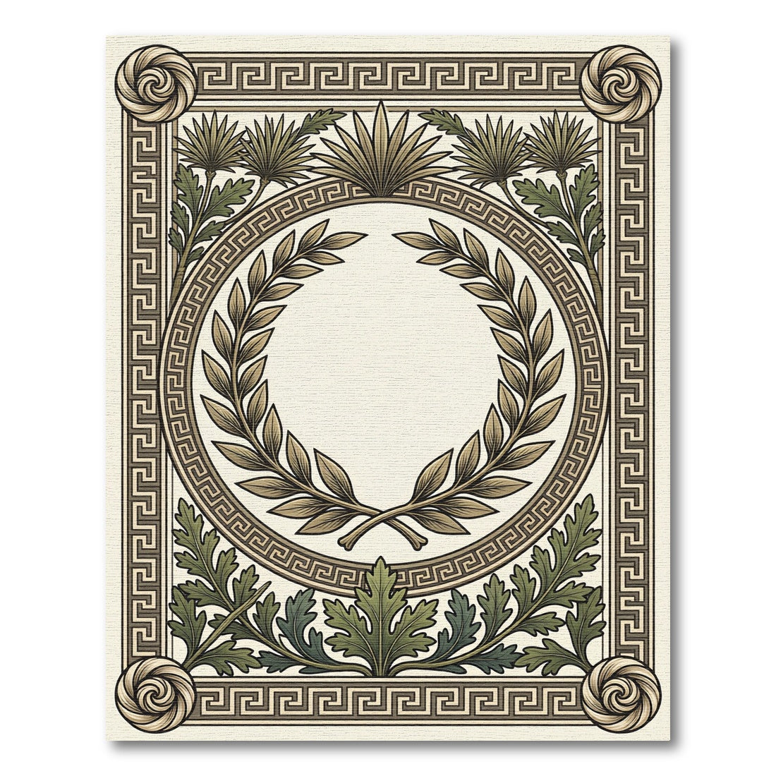 Antique Olive Laurel Greek Key Border Rug
