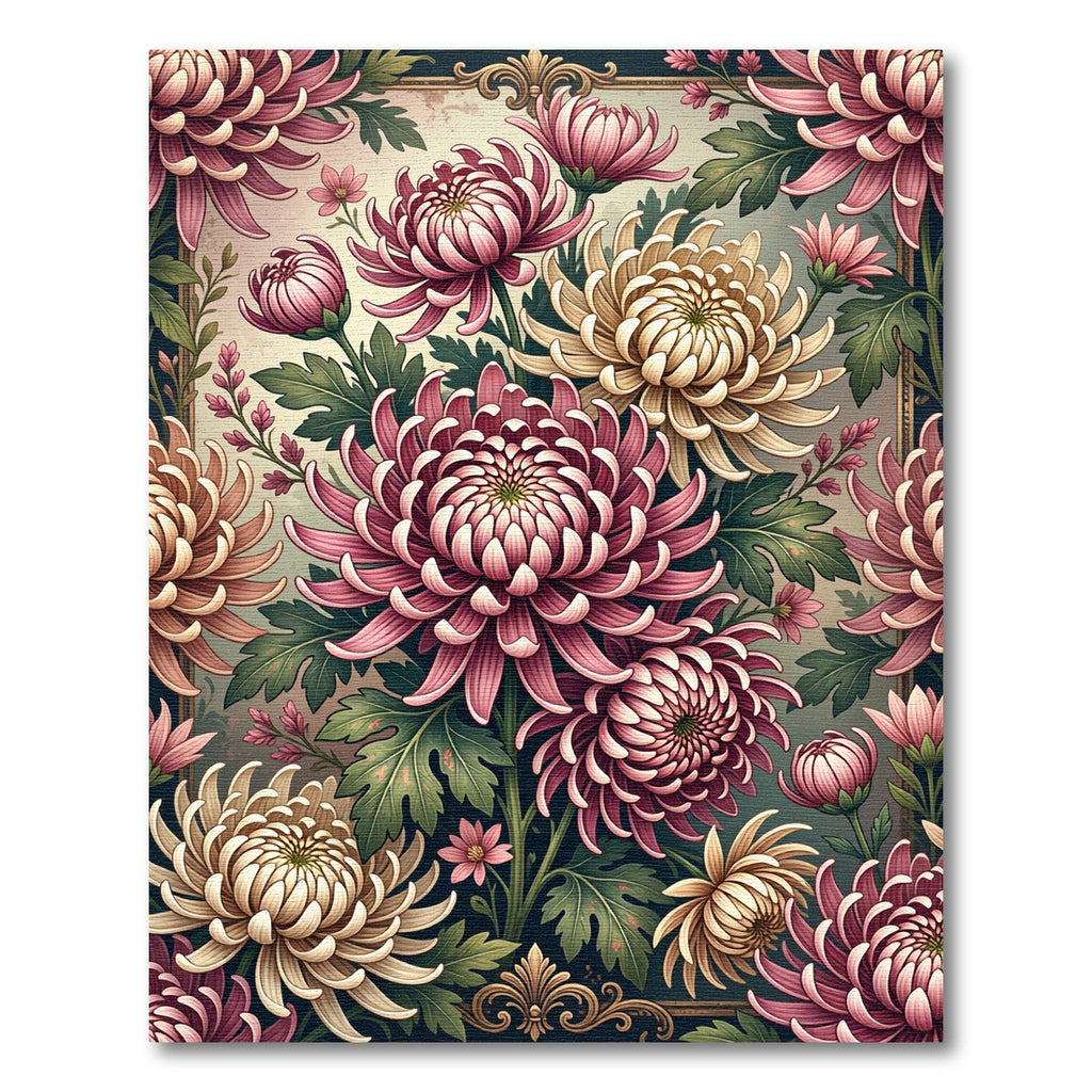 Blush and Cream Chrysanthemum Botanical Art Rug
