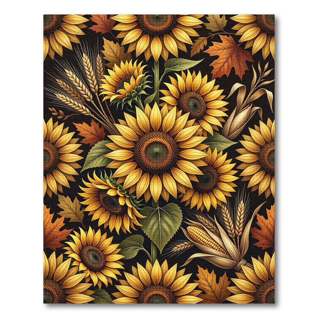 Golden Sunflowers Autumn Harvest Foliage Rug