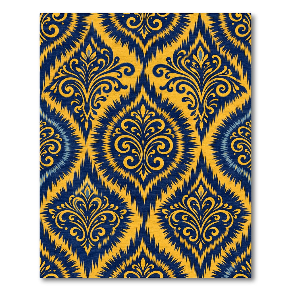 Royal Blue and Gold Damask Medallions Rug