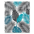 Modern Teal and Charcoal Tropical Foliage Rug