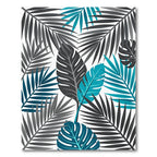 Modern Teal and Charcoal Tropical Foliage Rug