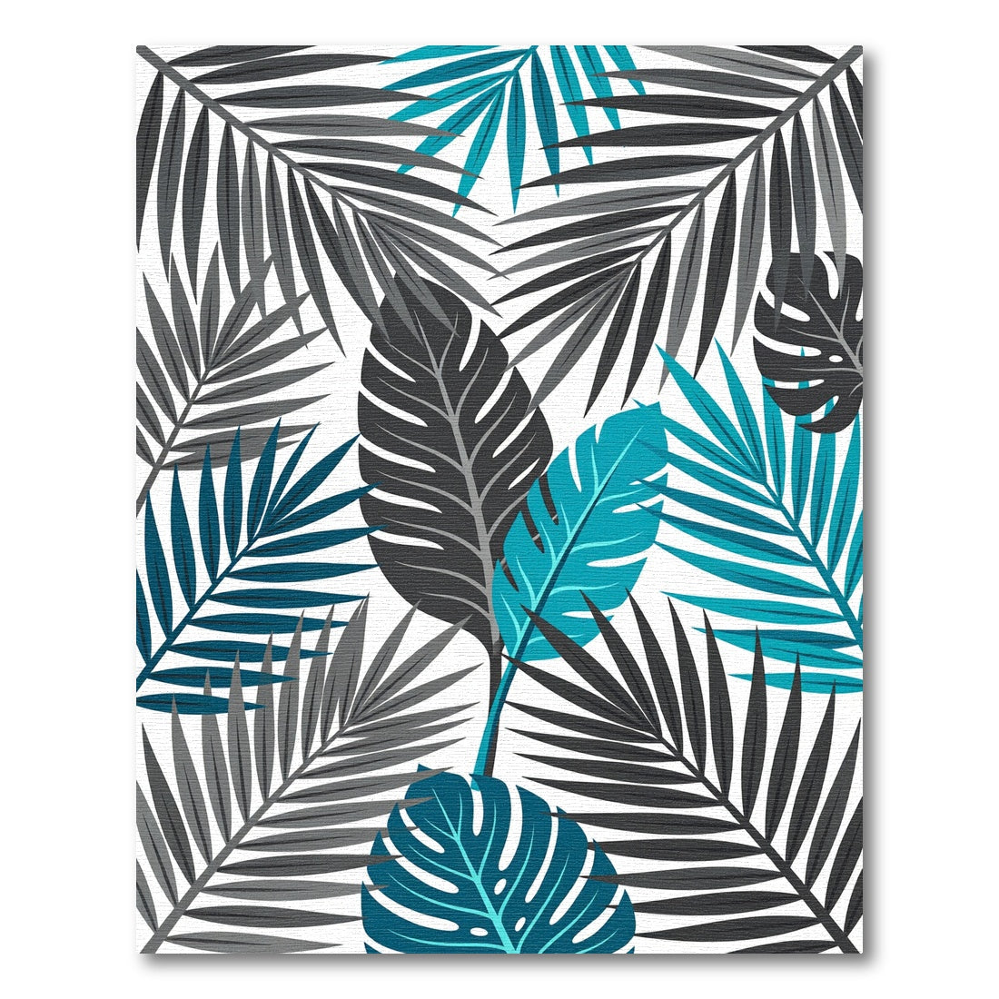 Modern Teal and Charcoal Tropical Foliage Rug