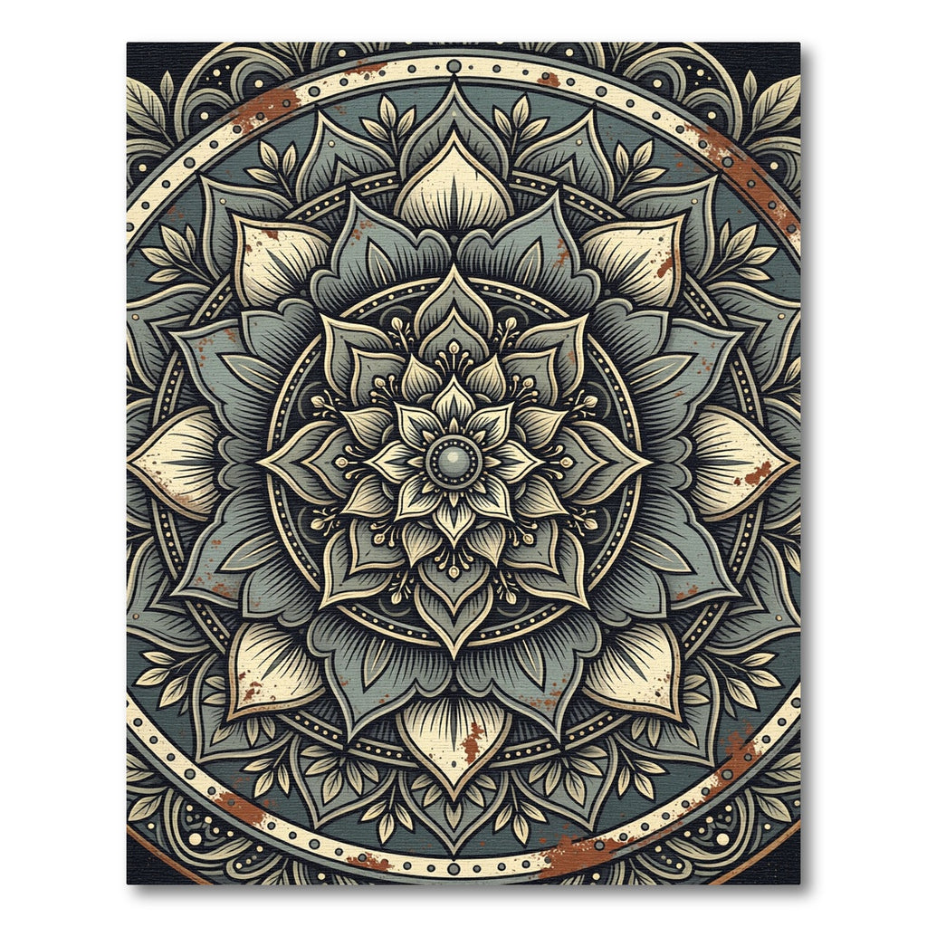 Gray Rustic Mandala Floral Art Rug