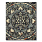 Gray Rustic Mandala Floral Art Rug