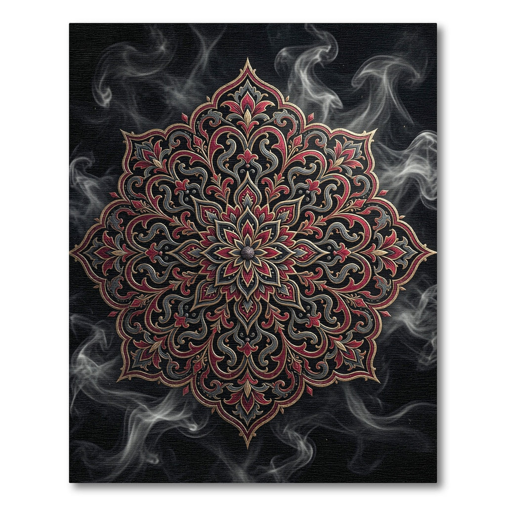 Ethereal Crimson Gold Ornate Medallion Rug