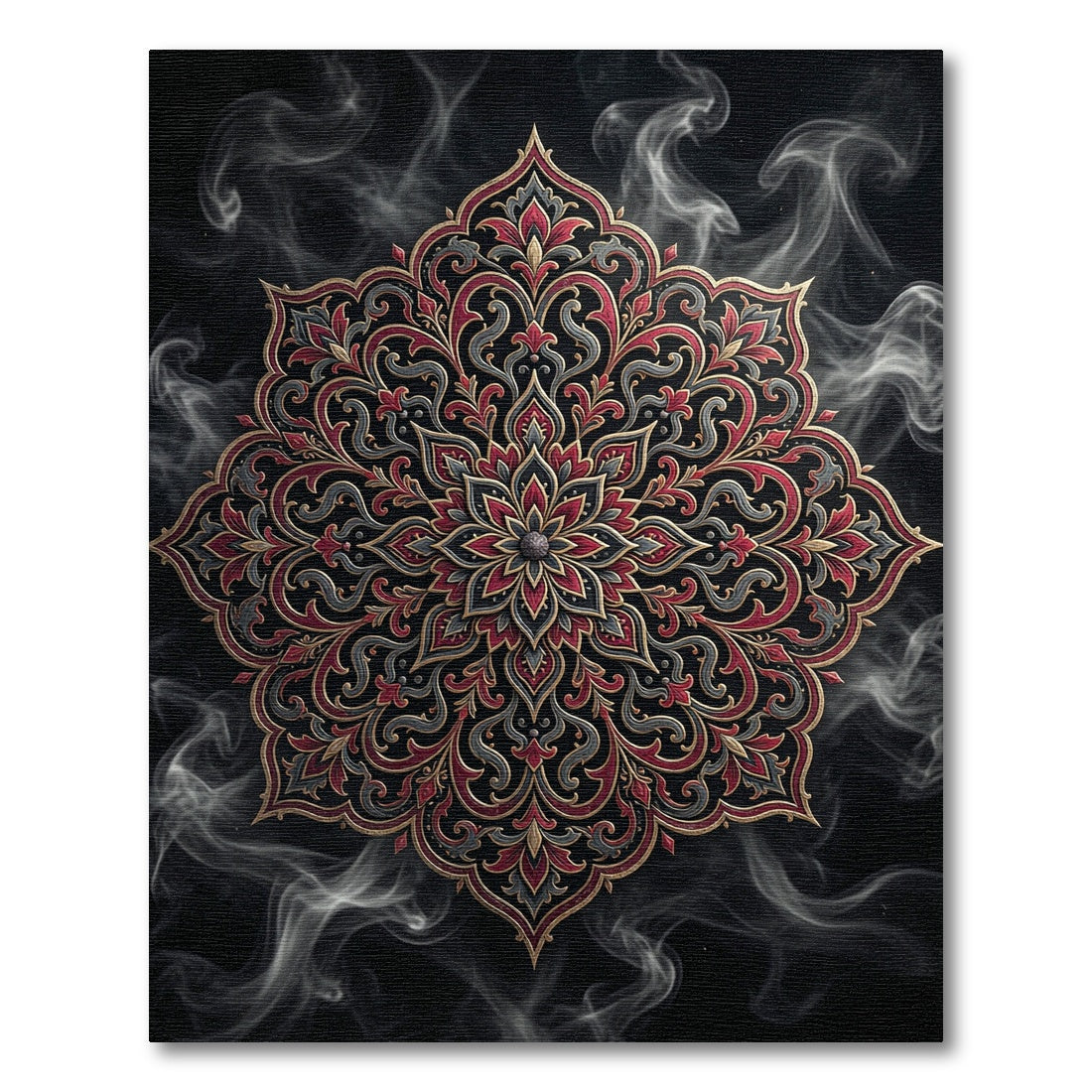 Ethereal Crimson Gold Ornate Medallion Rug