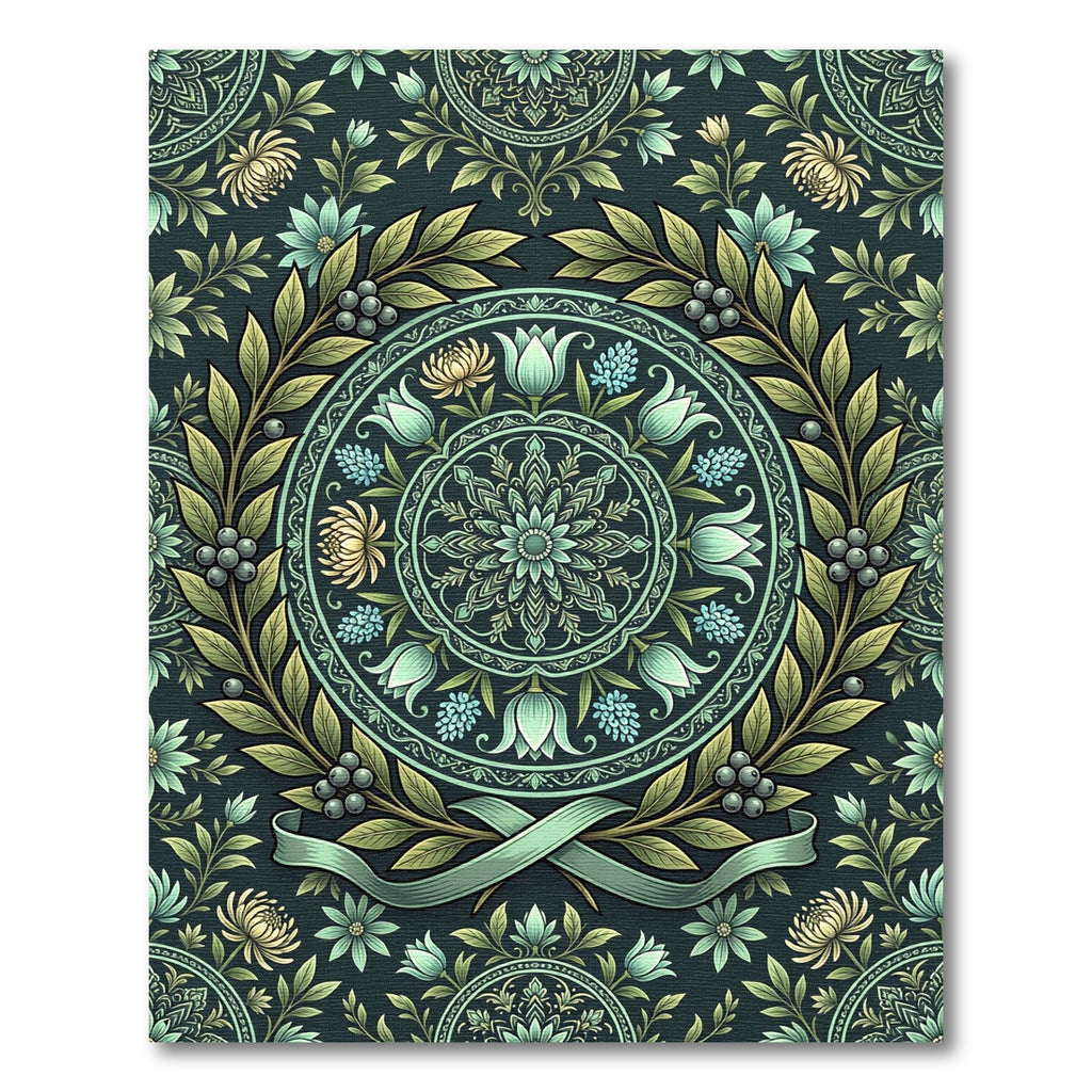 Sage Floral Wreath Medallion Botanical Rug